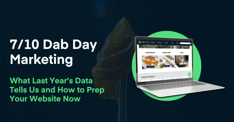 7/10 Dab Day marketing blog header image showing a dispensary website highlighting concentrates, vapes, and glass products