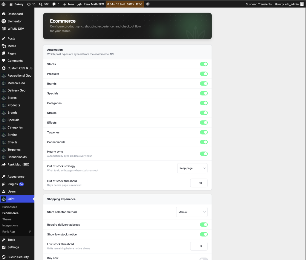 Rank App Ecommerce Settings