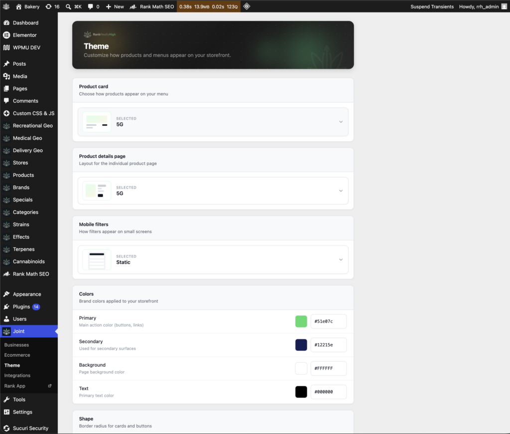 Rank App Theme & Layout Settings